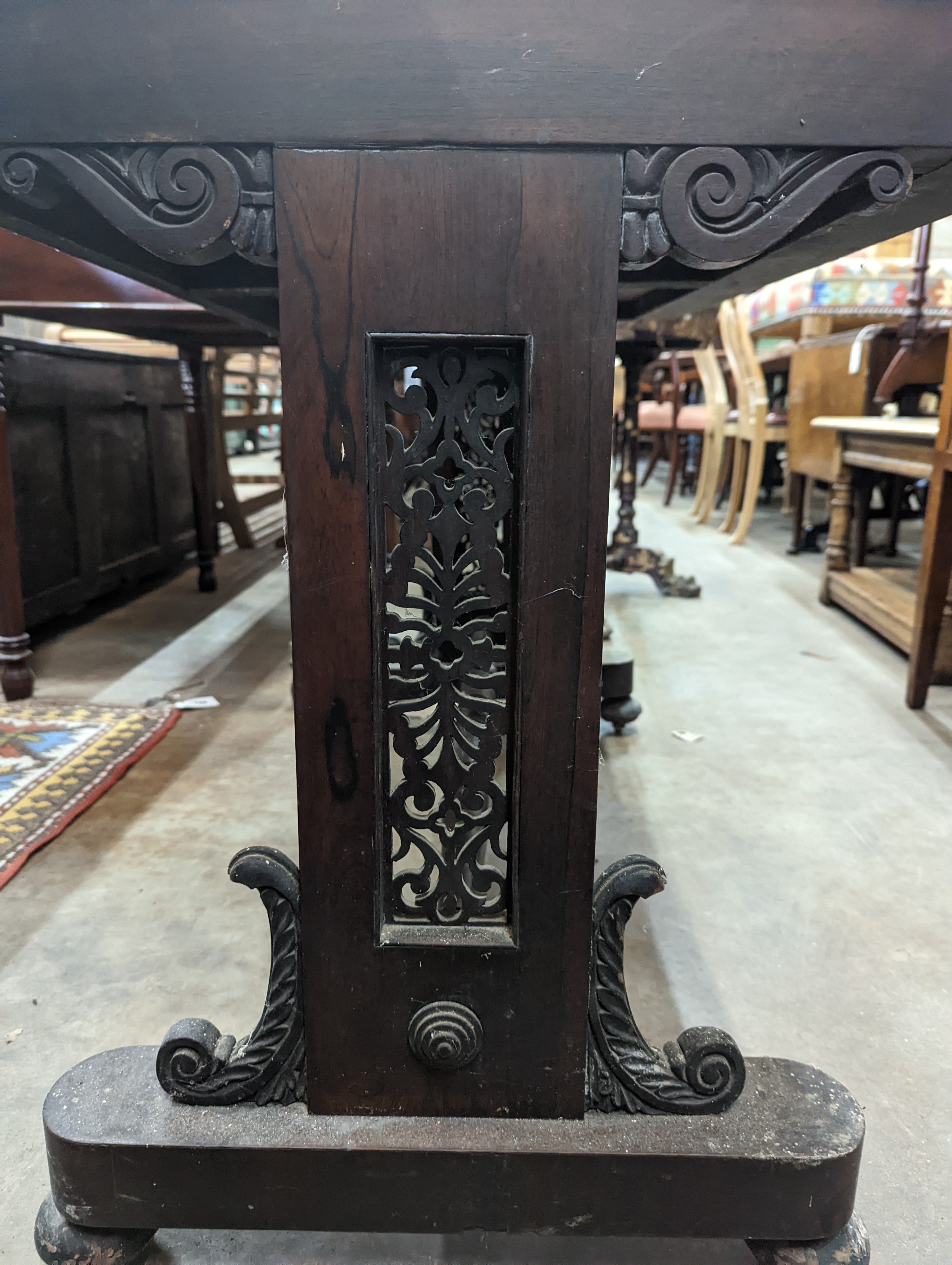 A Regency rosewood rectangular writing table, width 99cm, depth 60cm, height 74cm